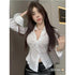 MATINEE Gathered Strip Button Front  Long  Sleeve Top